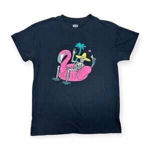 Brisco Brands Skeleton Flamingo Pool Raft Graphic Tee NWOT